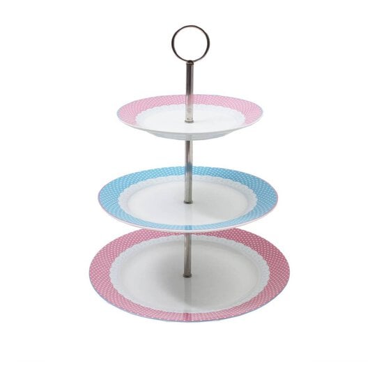 Three Tier Pink Polka Dot Ceramic Cake Stand