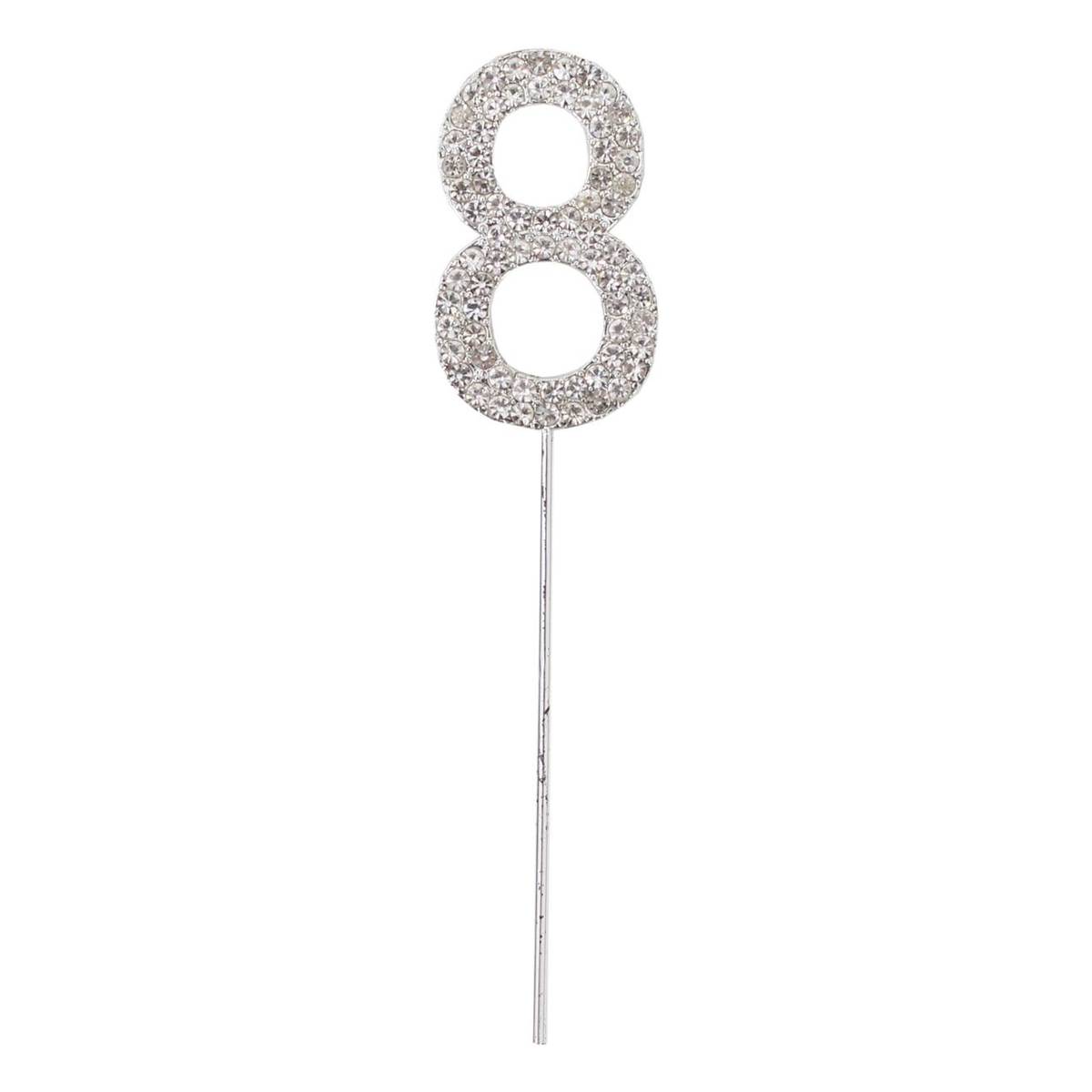 Silver Diamante Number 8 Cake Pick
