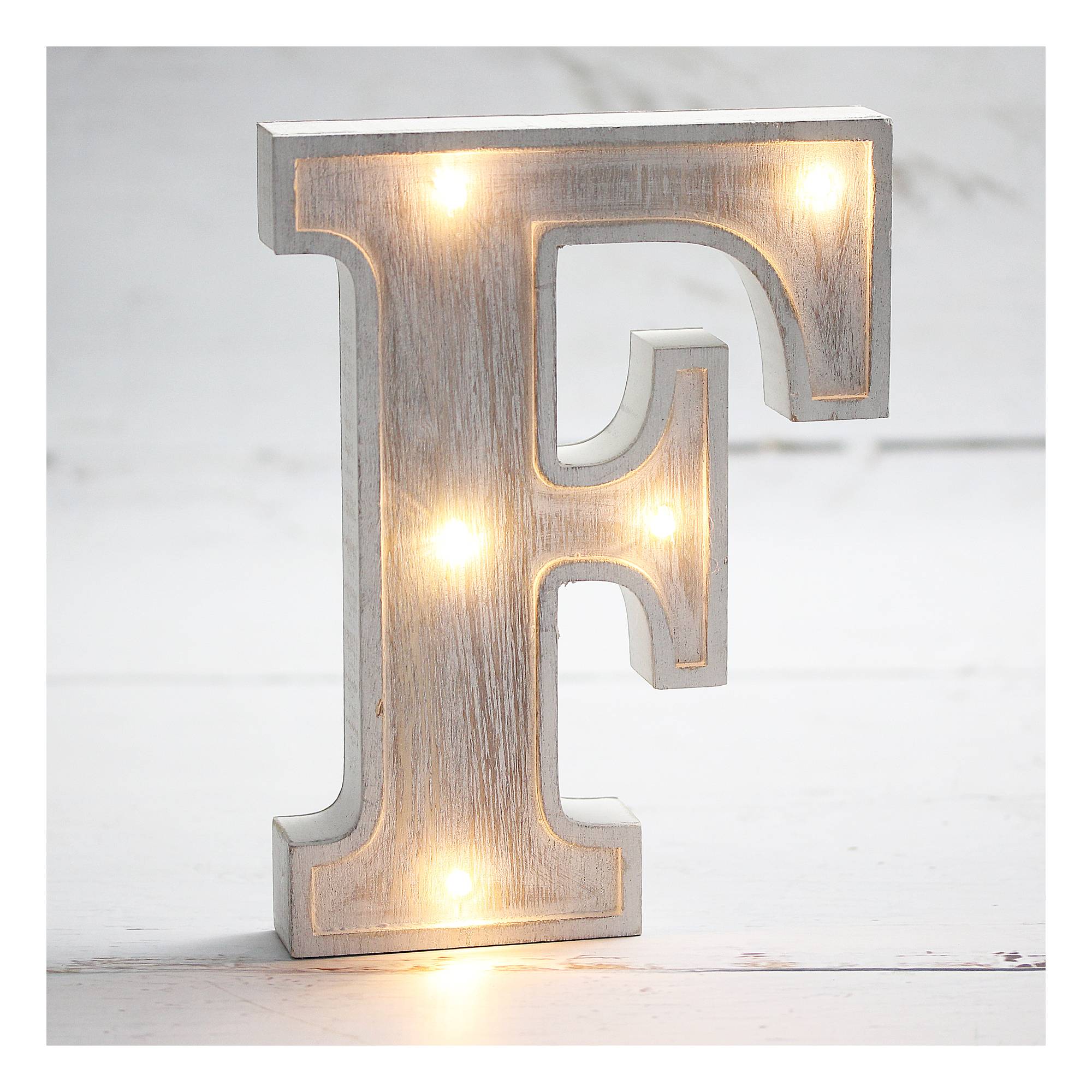 White-Washed Wooden LED Letter F 21cm