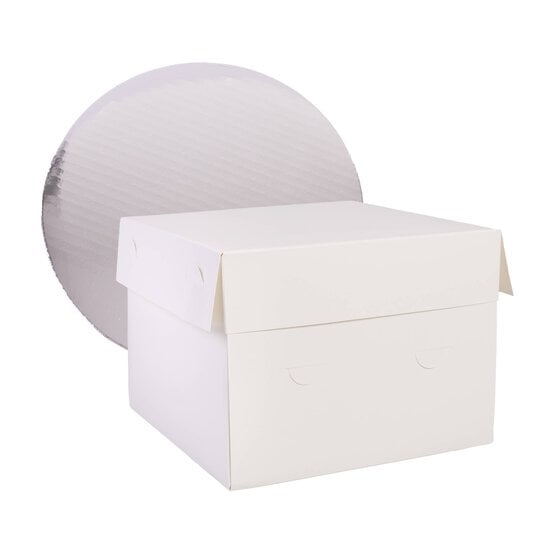 Silver Round Cake Board and White Box 8 Inches