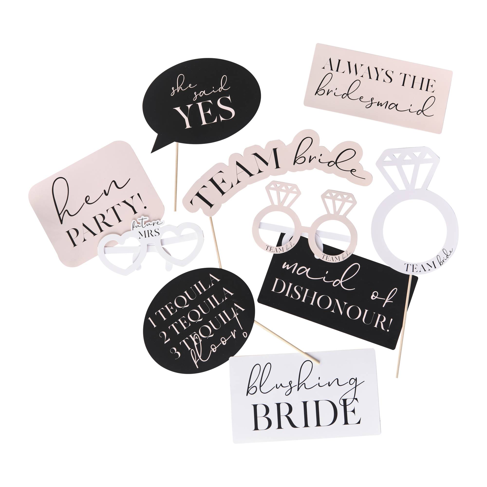 Ginger Ray Pink and Black Hen Party Photo Booth Props 10 Pieces