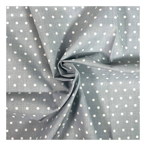 Silver Grey Simple Polka Polycotton Fabric by the Metre