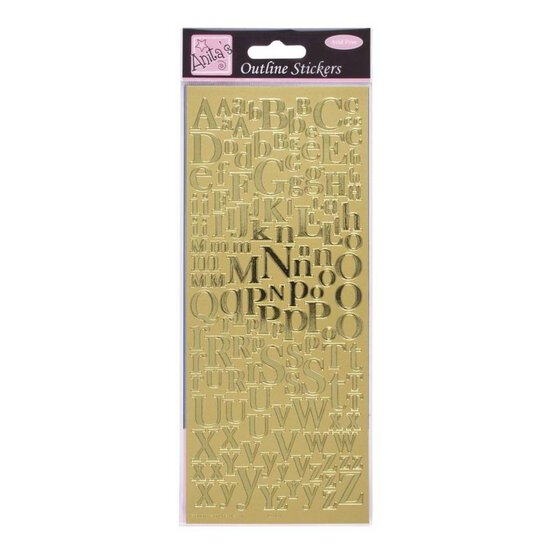 Outline Stickers Mixed Serif Alphabets Gold
