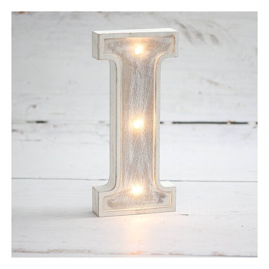 White-Washed Wooden LED Letter I 21cm
