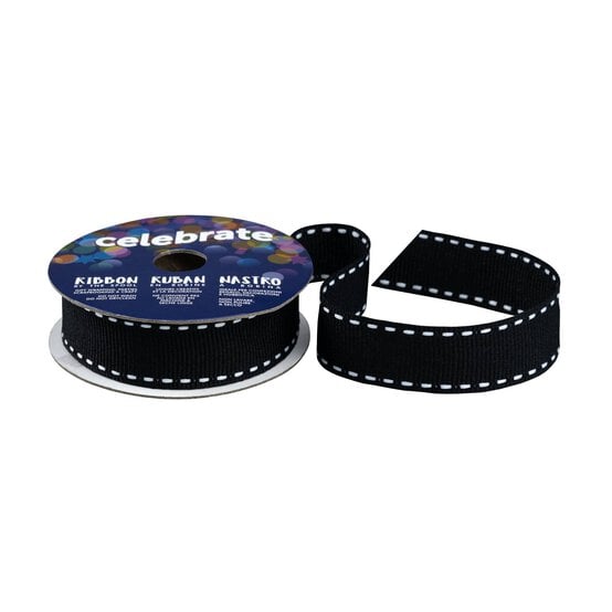 Black Grosgrain Running Stitch Ribbon 15mm x 4m