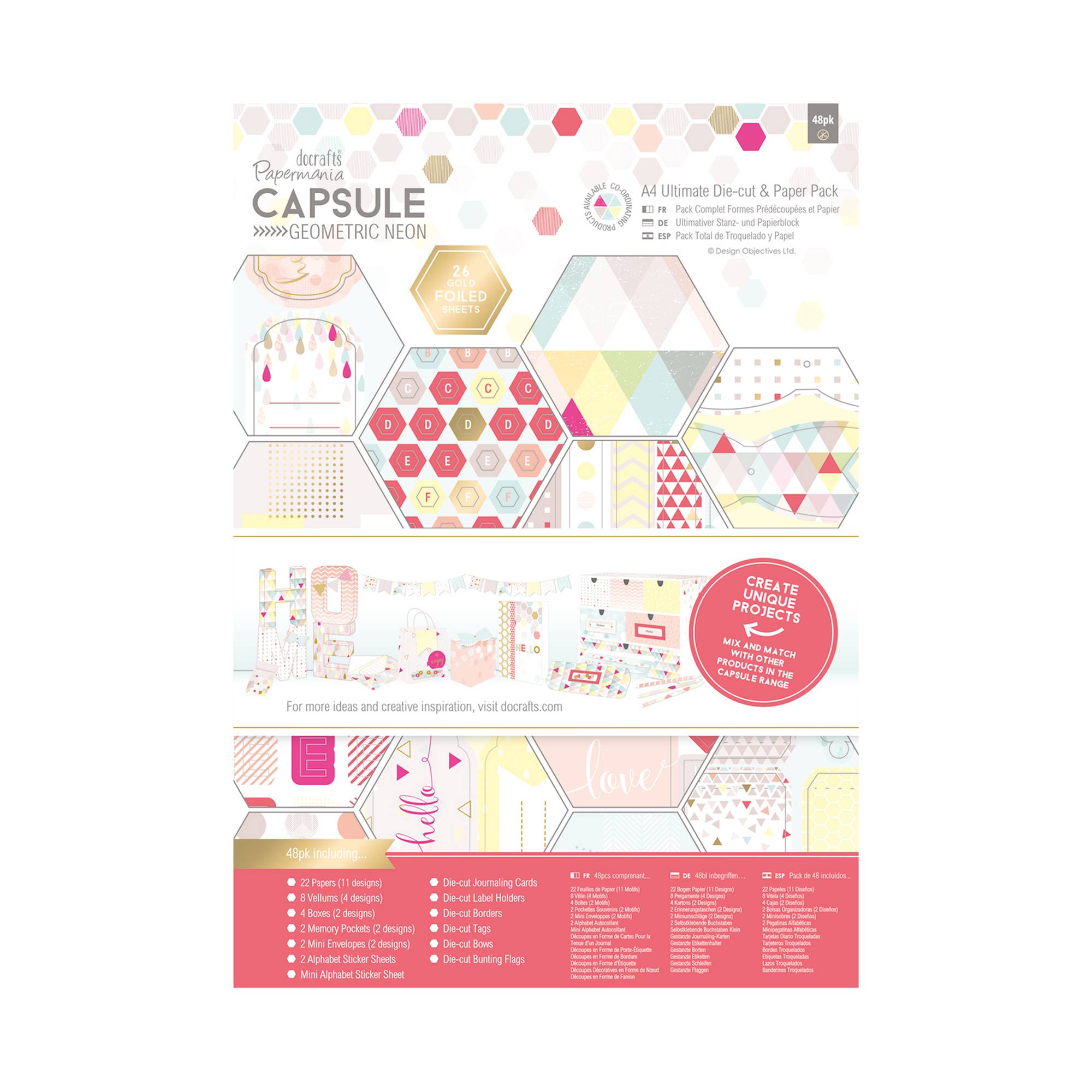 Papermania Geometric Neon Ultimate Die-Cut and Paper A4 48 Pack