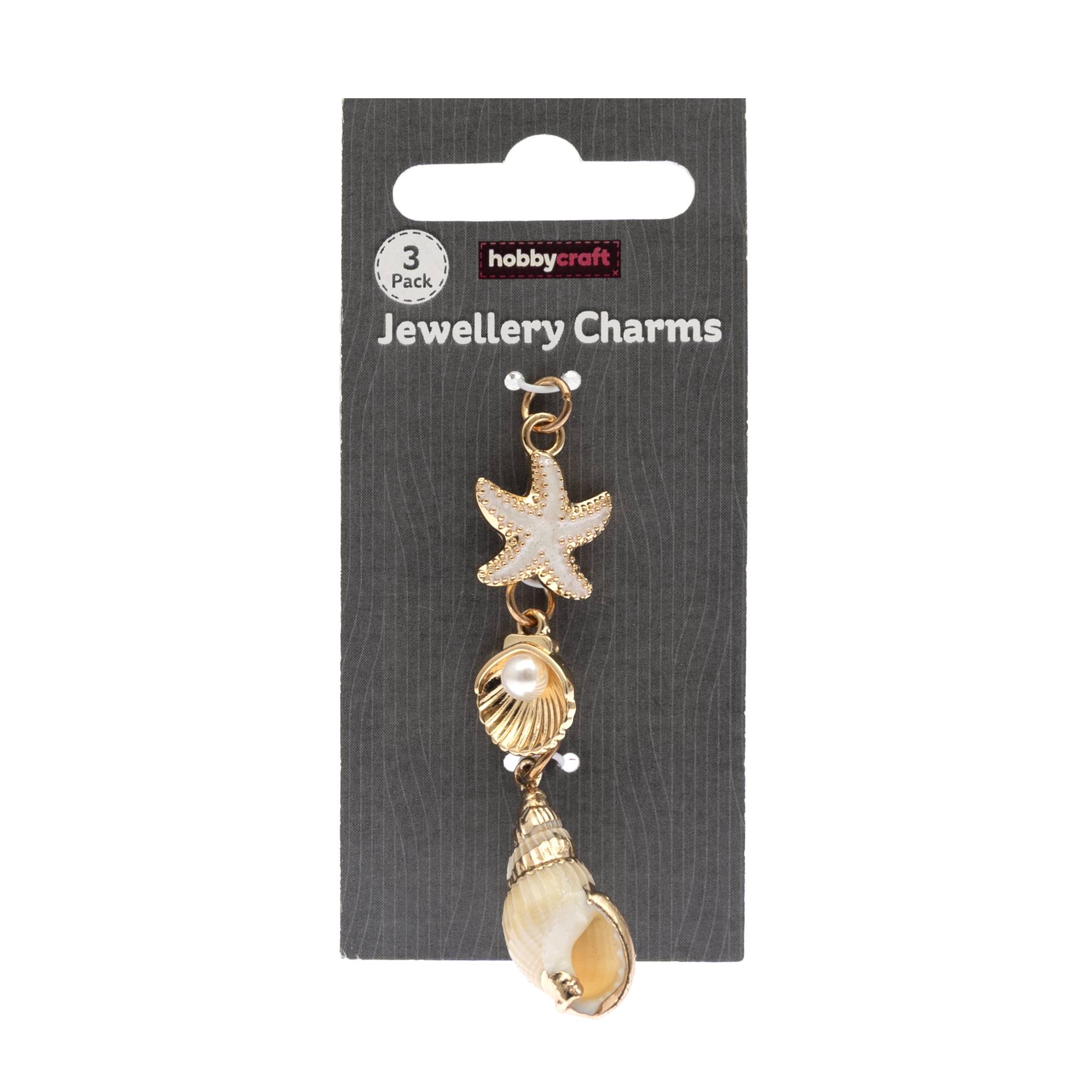 Gold Shell and Starfish Jewellery Charms 3 Pack