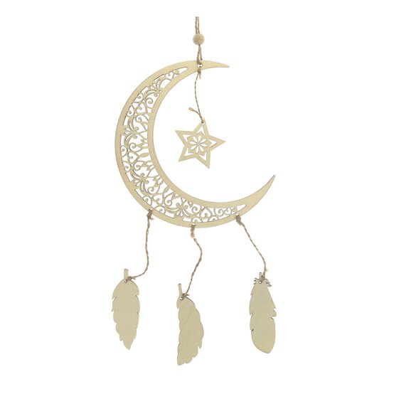 Wooden Moon and Stars Dreamcatcher