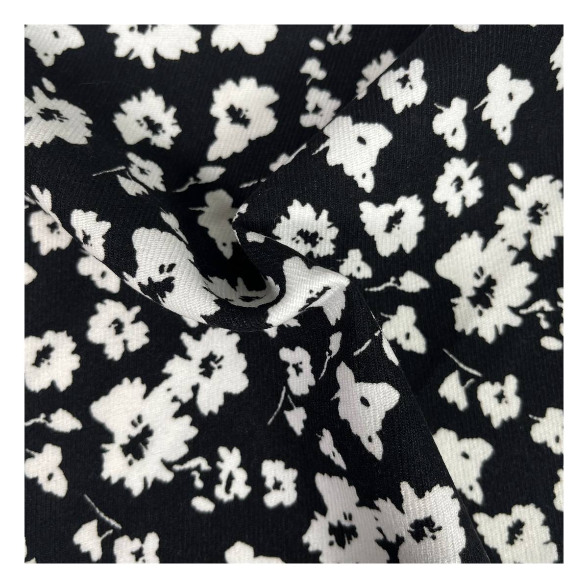 Black and White Two-Tone Floral Brushed Print Fabric by the Metre