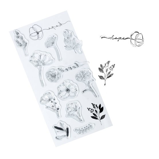 Floral Sentiment Clear Stamp Set 13 Pieces