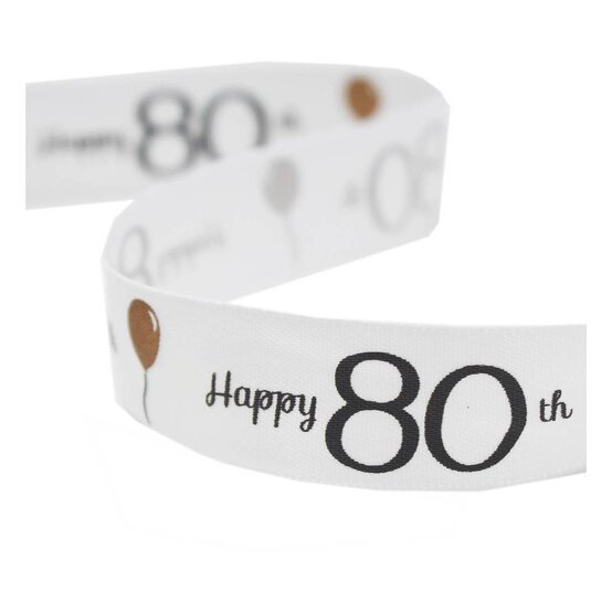 Happy 80th Satin Ribbon 16mm x 4m