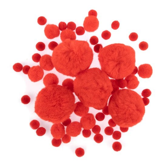 Bright Red Pom Poms 60 Pack