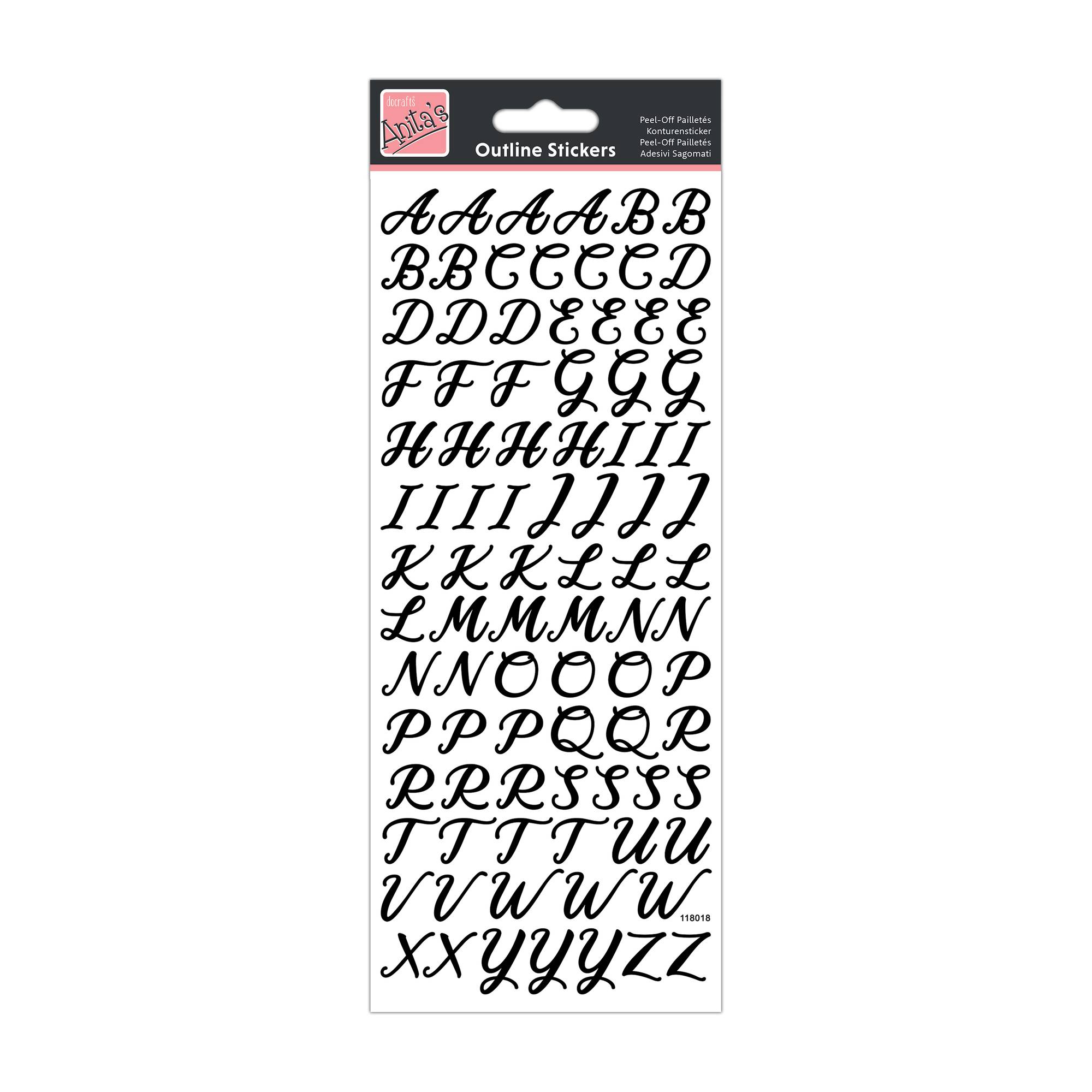 Anita's Black Uppercase Calligraphy Alphabet Outline Stickers