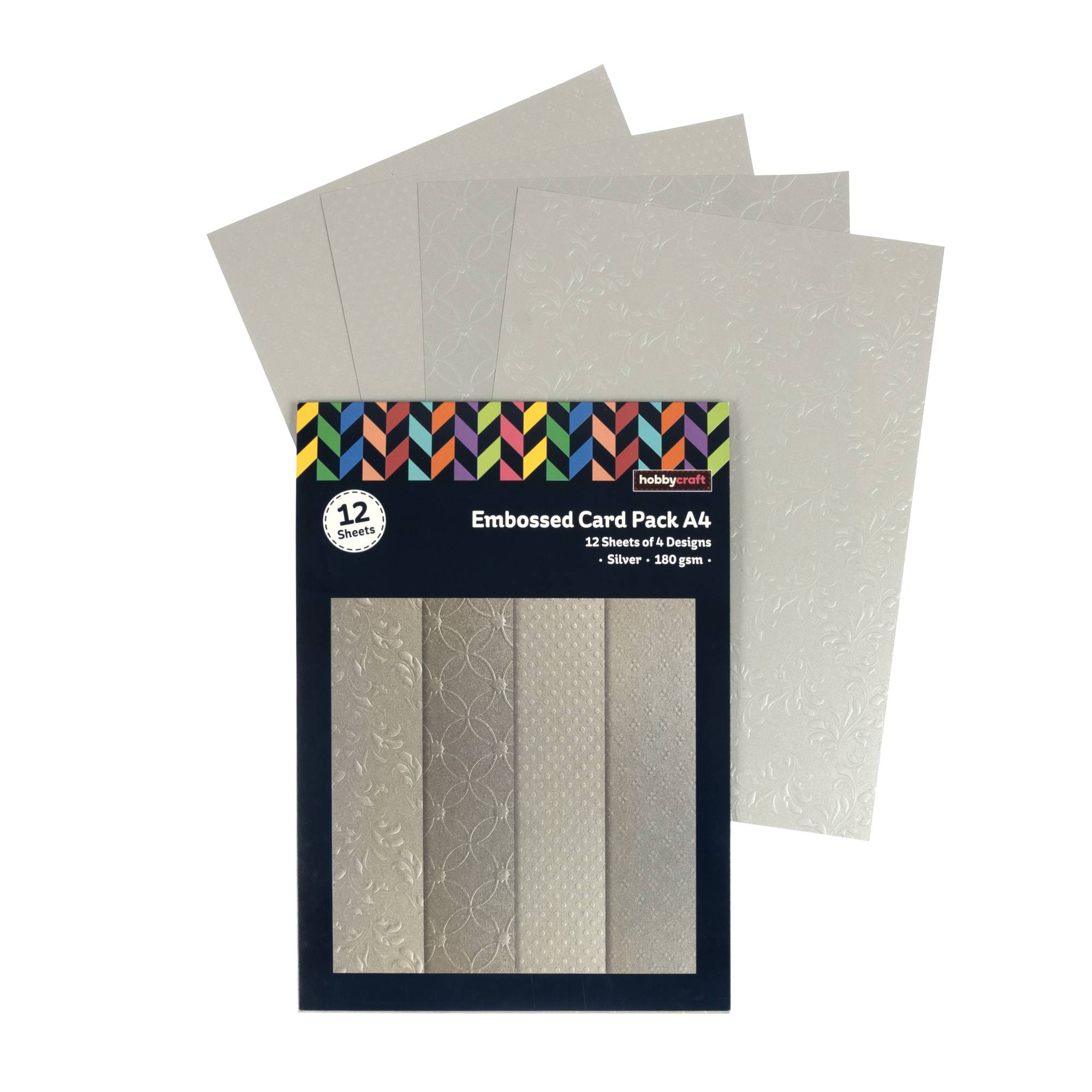 Embossed Silver Card Pack A4 12 Sheets