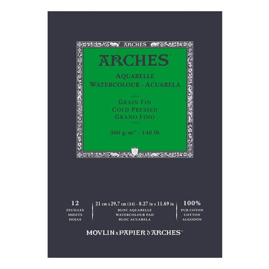 Arches Cold Pressed 300g Watercolour Paper A4 12 Sheets