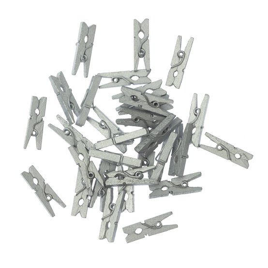 Mini Silver Wooden Pegs 30 Pack