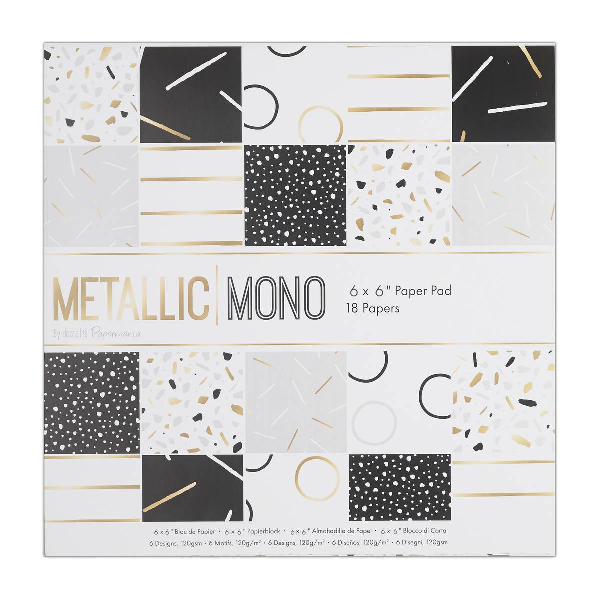 Papermania Metallic Mono Paper Pad 6 x 6 Inches 18 Sheets