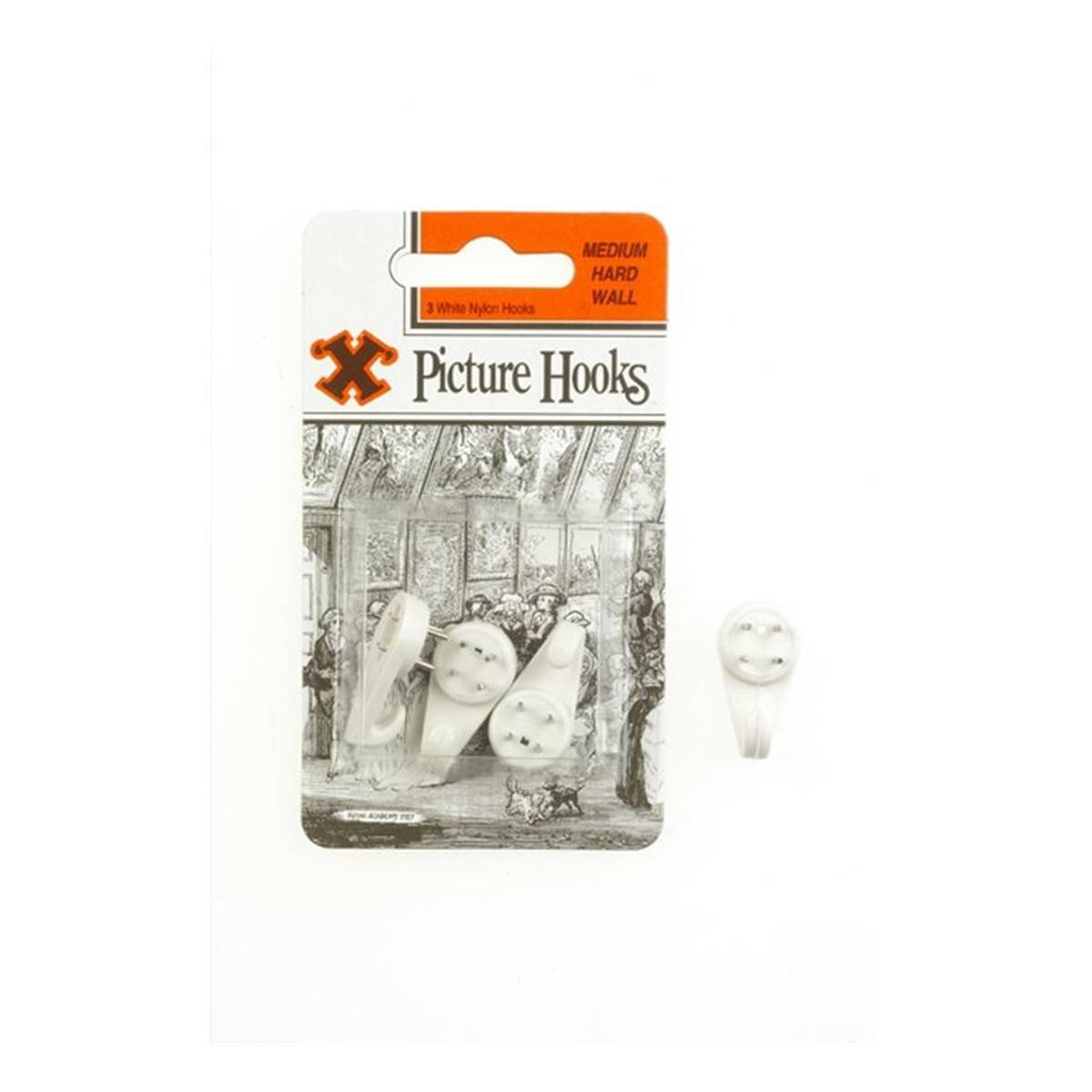 X Medium White Nylon Hard Wall Hooks 3 Pack