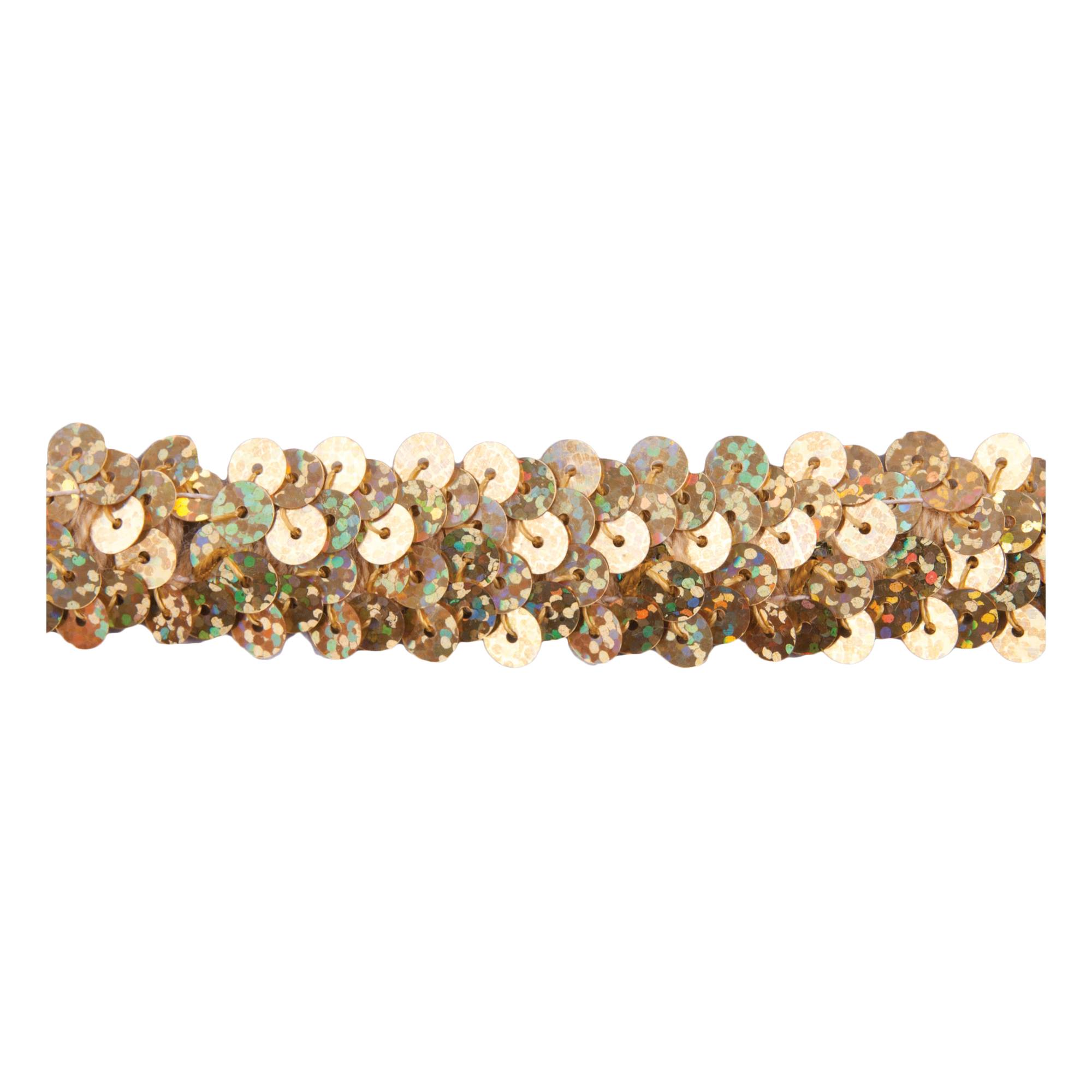 Gold 20mm Holographic Sequin Stretch Trim by the Metre