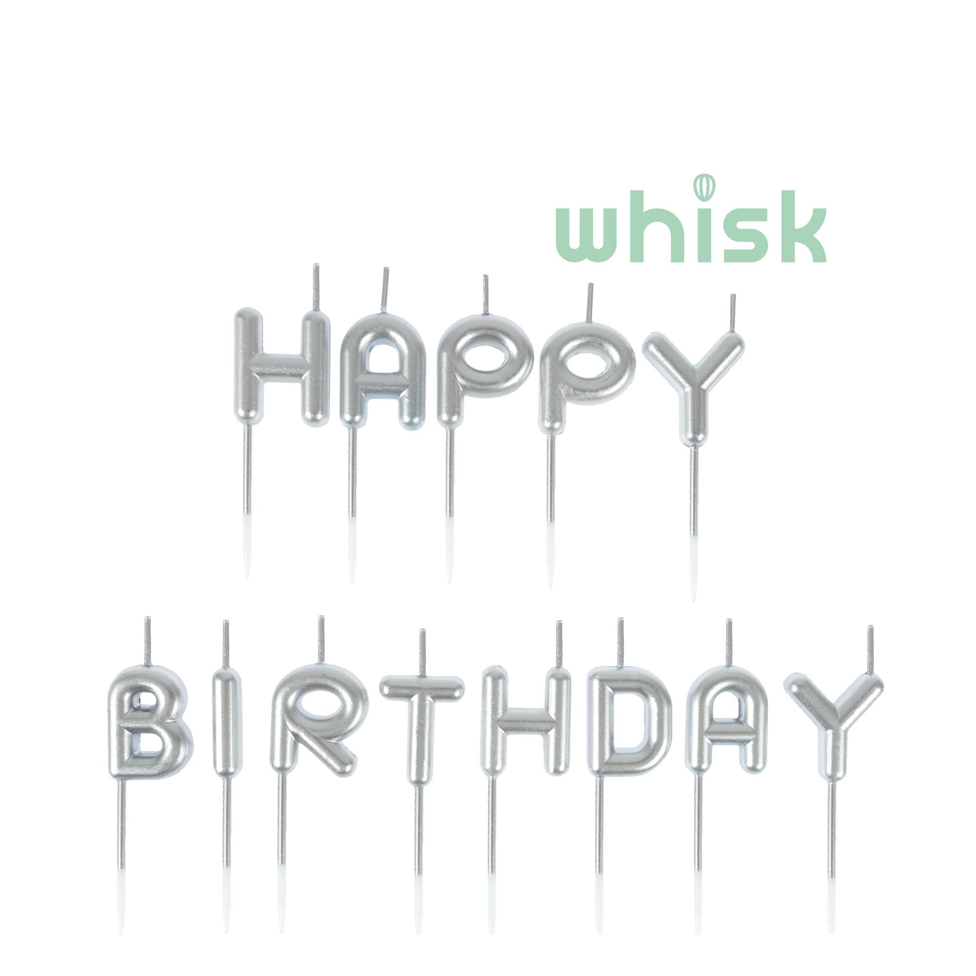 Whisk Silver Happy Birthday Candles 13 Pack