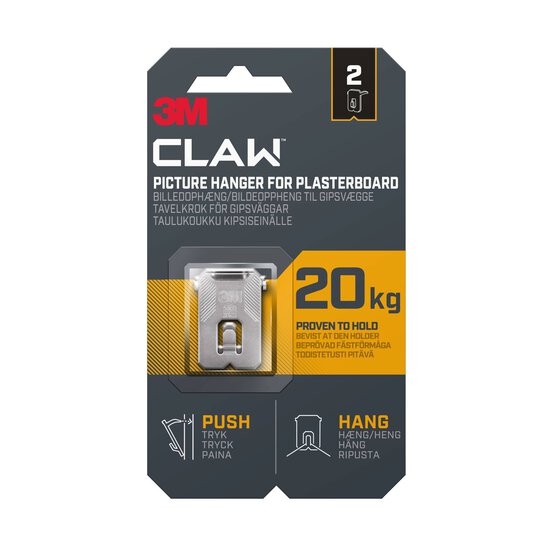 3M CLAW Picture Hanger for Plasterboard 20kg 2 Pack