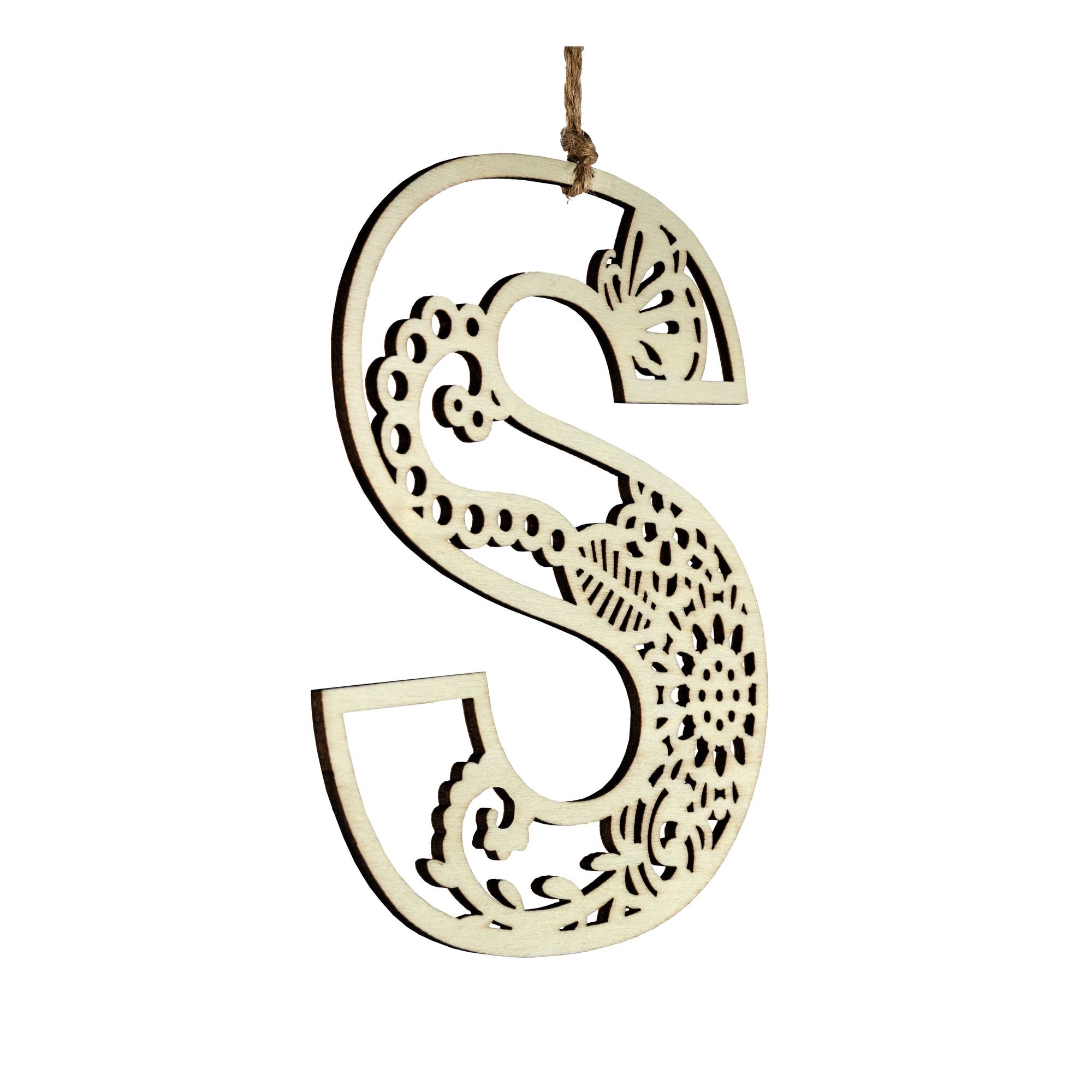 Wooden Filigree Hanging Letter S 12cm