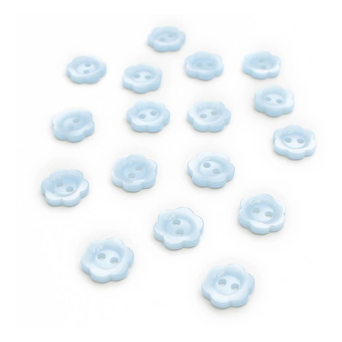 Hemline Sky Blue Basic Flower Button 17 Pack