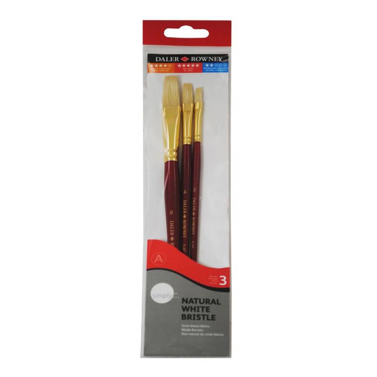 Daler-Rowney White Bristle Short Handle Brushes 3 Pack
