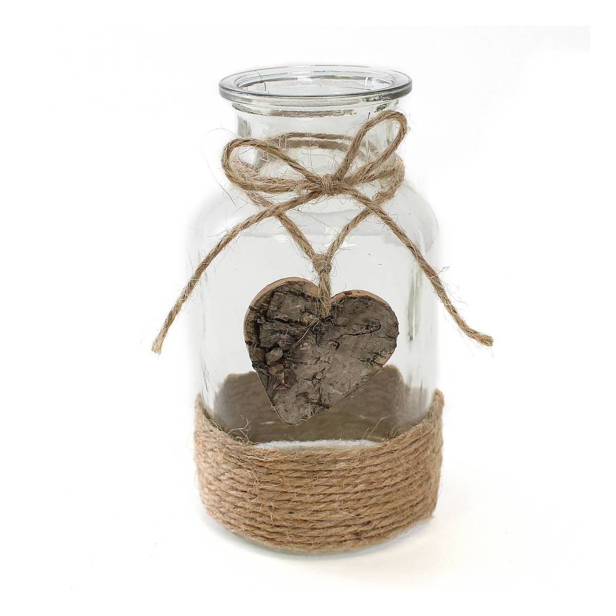 Glass Jar with Jute Wrap 7cm x 7cm x 13cm