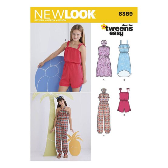 New Look Girls' Dress and Jumpsuit Sewing Pattern 6389