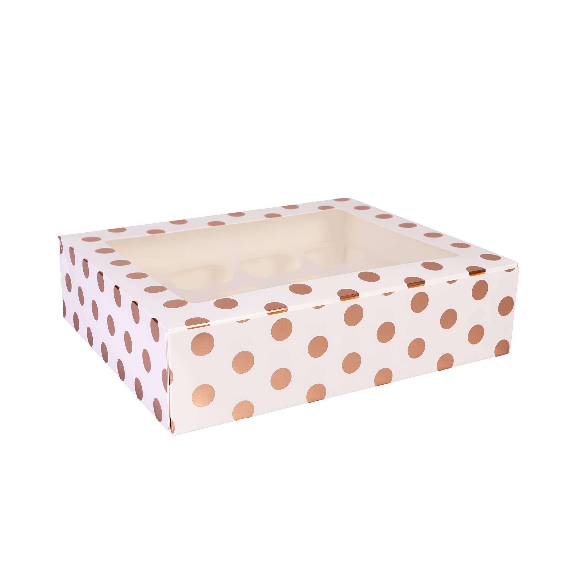Rose Gold Polka Dot Cupcake Tray Box 12 Wells