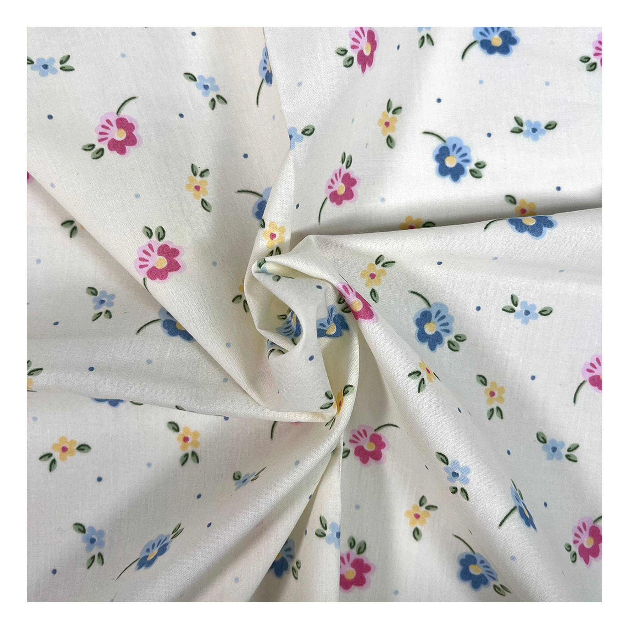 Cream Spring Flower Polycotton Fabric by the Metre