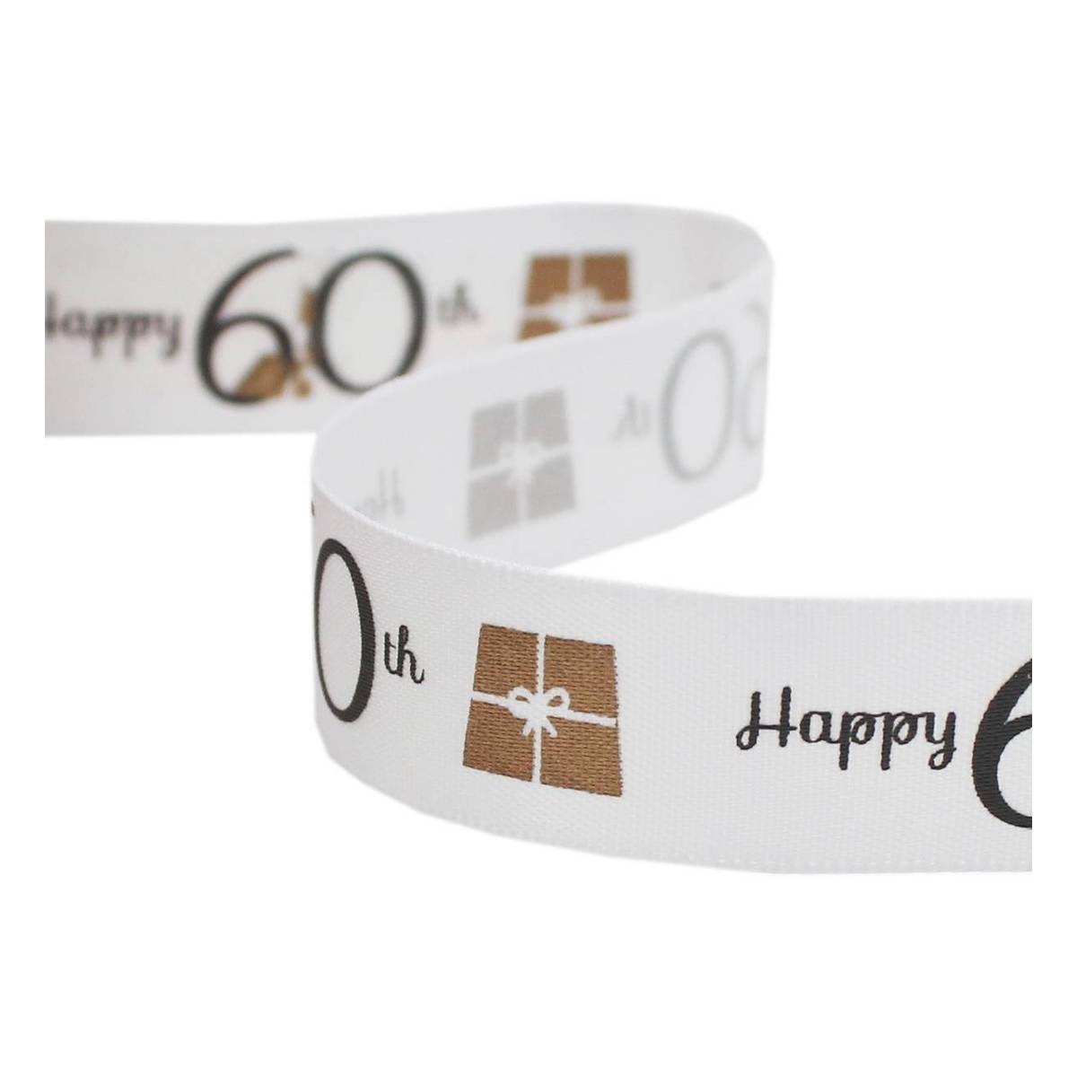 Happy 60th Satin Ribbon 16mm x 4m