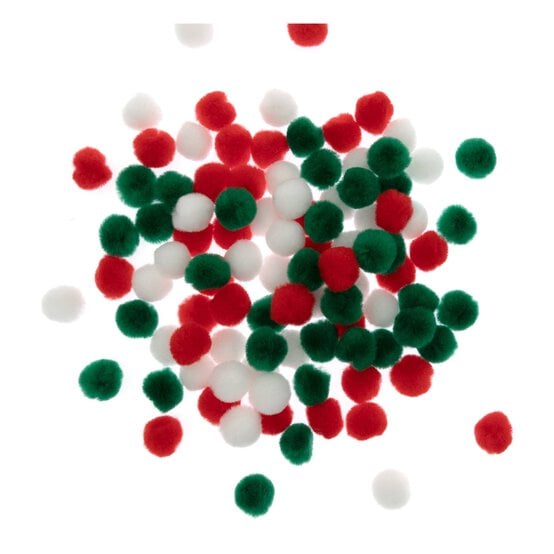 Red, White and Green Pom Poms 2cm 100 Pack