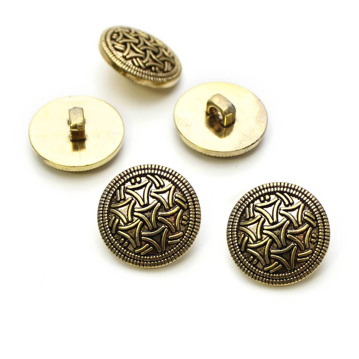 Hemline Gold Metal Patterned Button 5 Pack