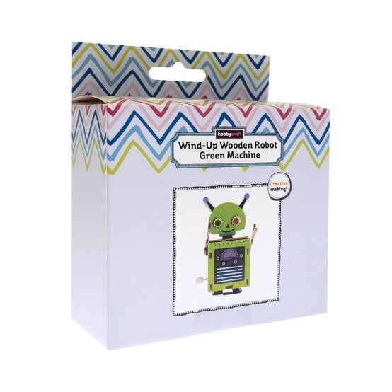 Wind-Up Wooden Robot Green Machine