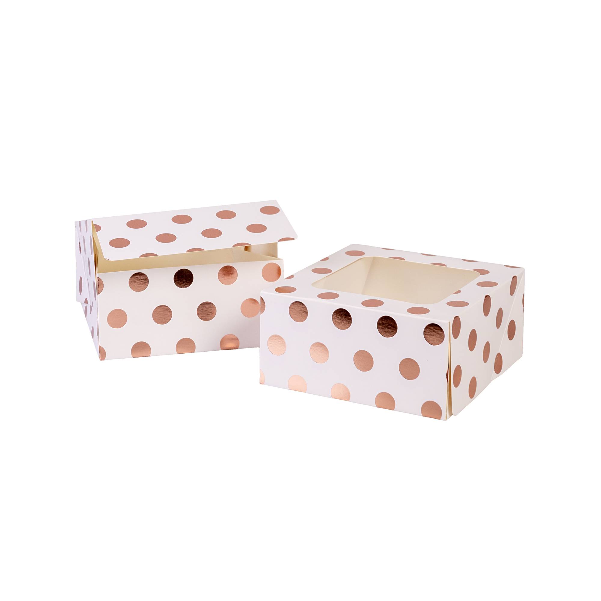 Rose Gold Polka Dot Treat Boxes 6 Inches 2 Pack