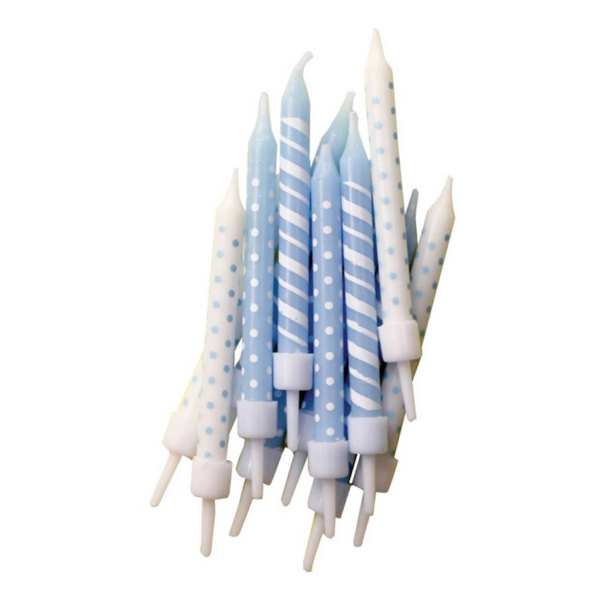 Light Blue Dot and Stripe Candles 12 Pack