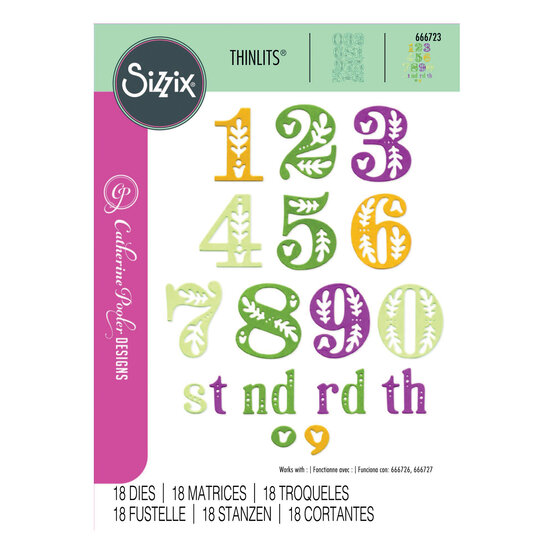 Sizzix Thinlits Folk Number Die Set 18 Pieces