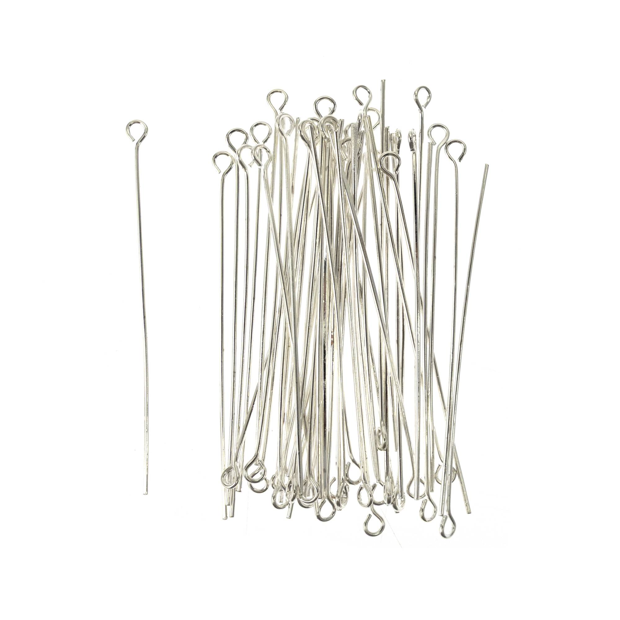 Silver Plated Eyepins 50mm 50 Pack