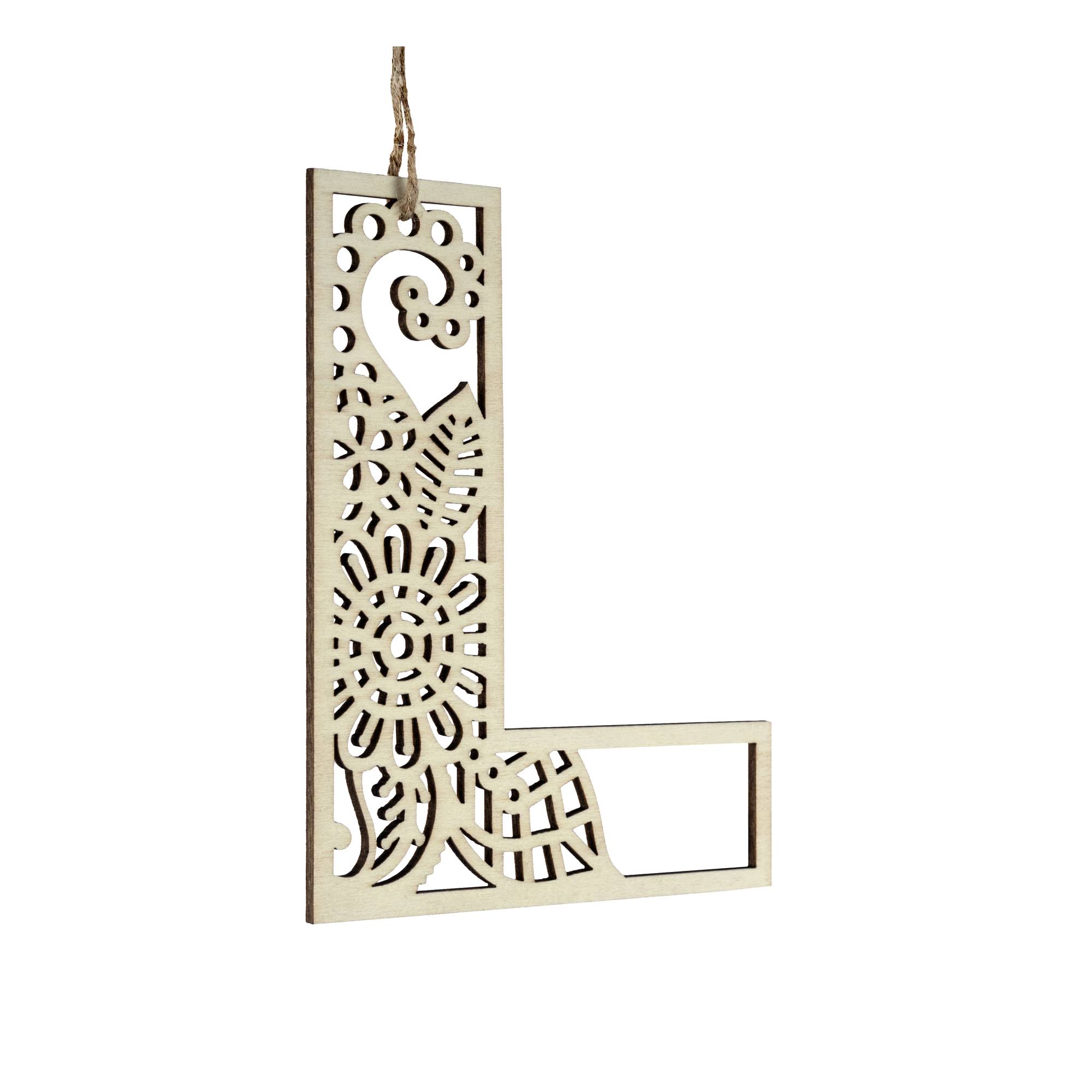 Wooden Filigree Hanging Letter L 12cm