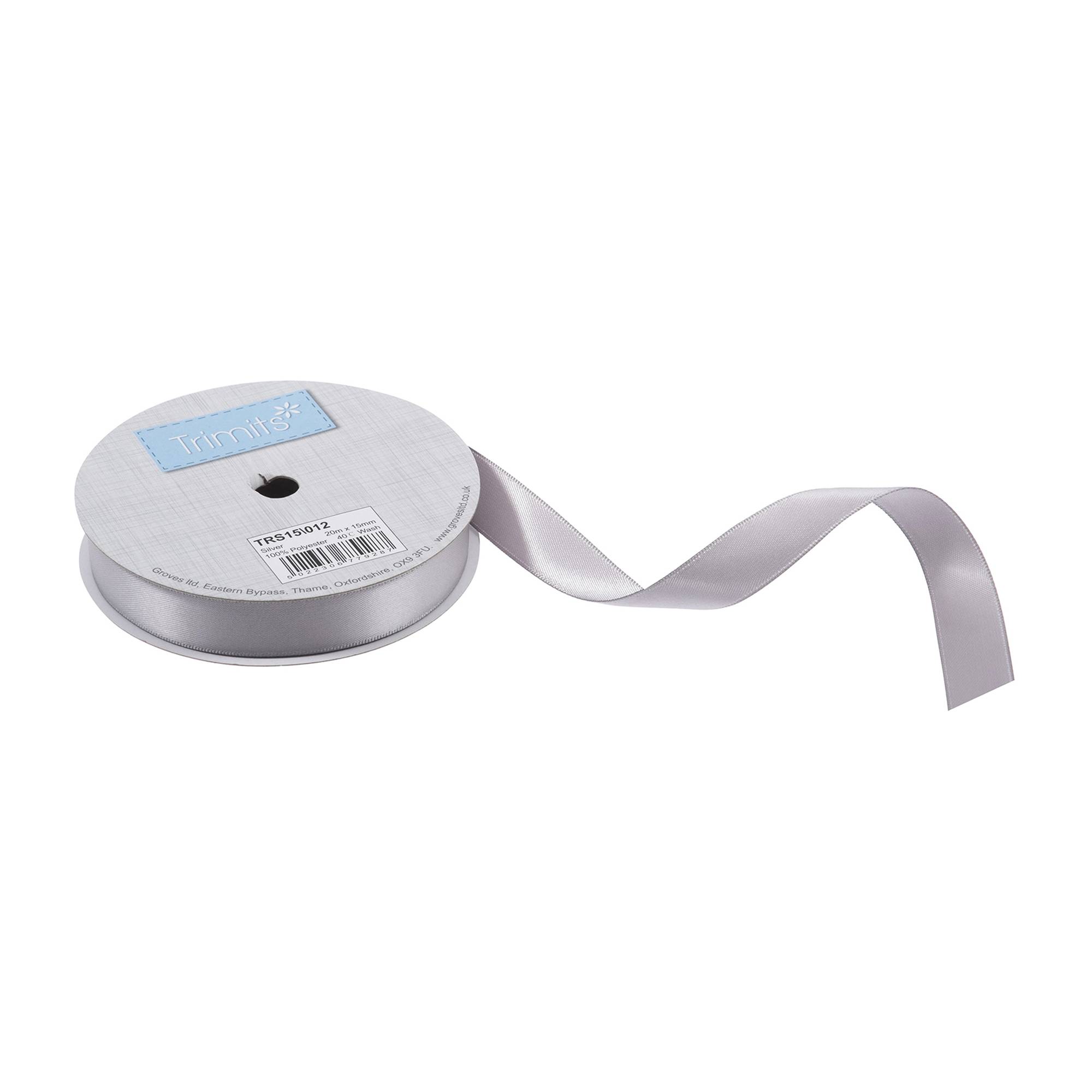 Trimits Silver Double-Faced Satin Ribbon by the Metre 15mm