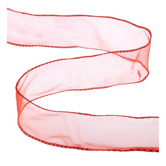 Orange Red Wire Edge Organza Ribbon 63mm x 3m