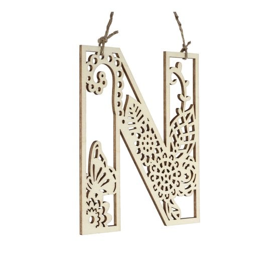 Wooden Filigree Hanging Letter N 12cm