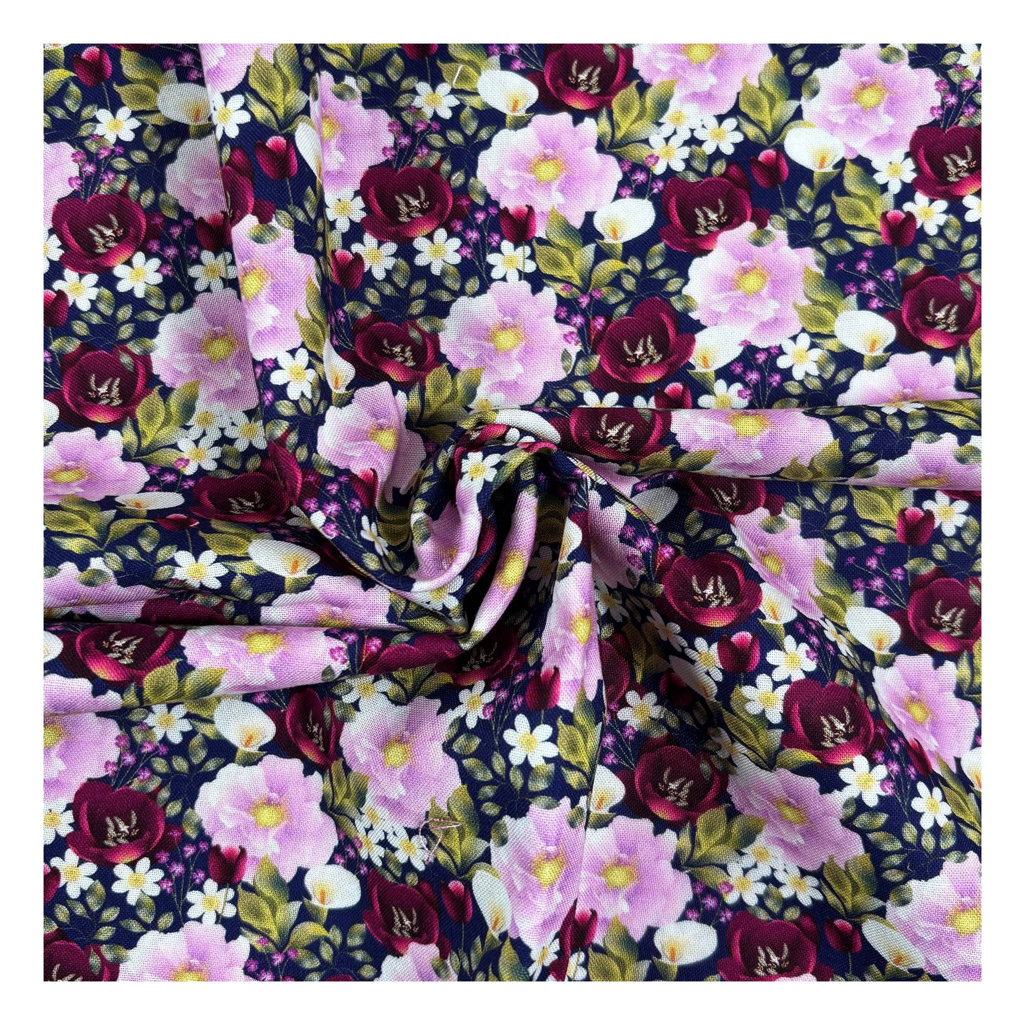 Nocturne Flora Midnight Bouquet Cotton Fabric by the Metre