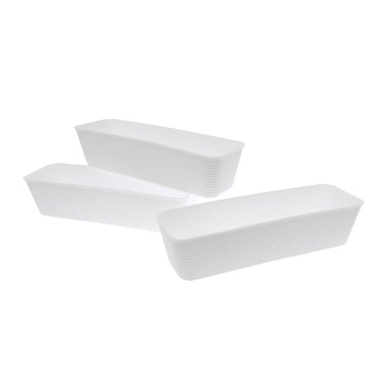 White Long Storage Organisers 26cm x 8cm 3 Pack