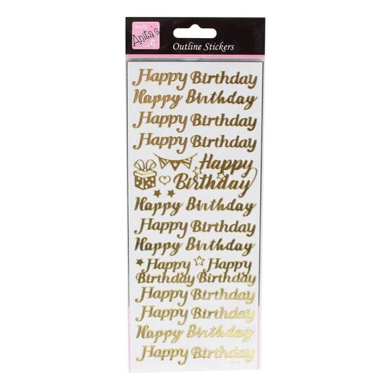 Anita's Gold Happy Birthday Outline Stickers