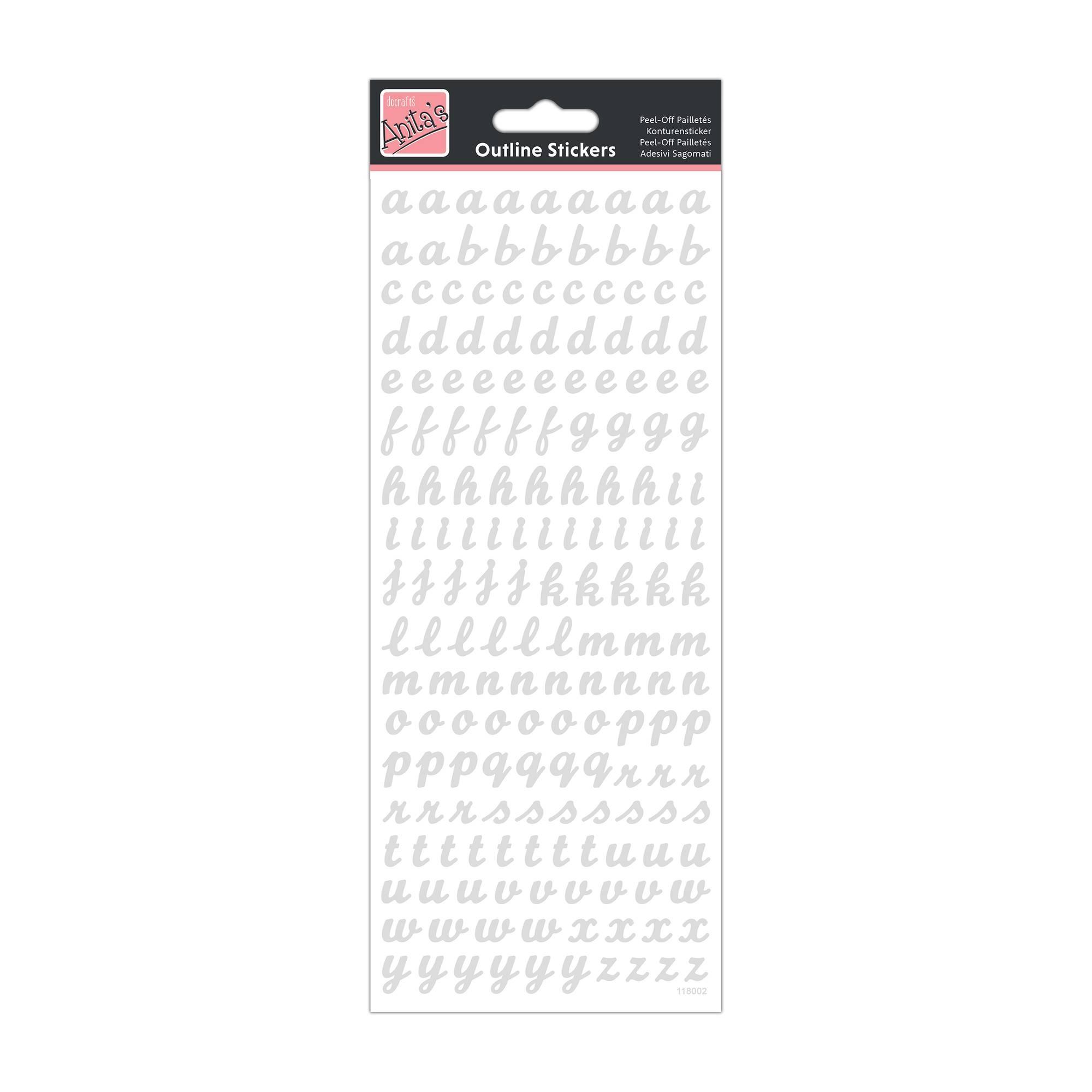 Anita's Silver Script Lowercase Alphabet Outline Stickers