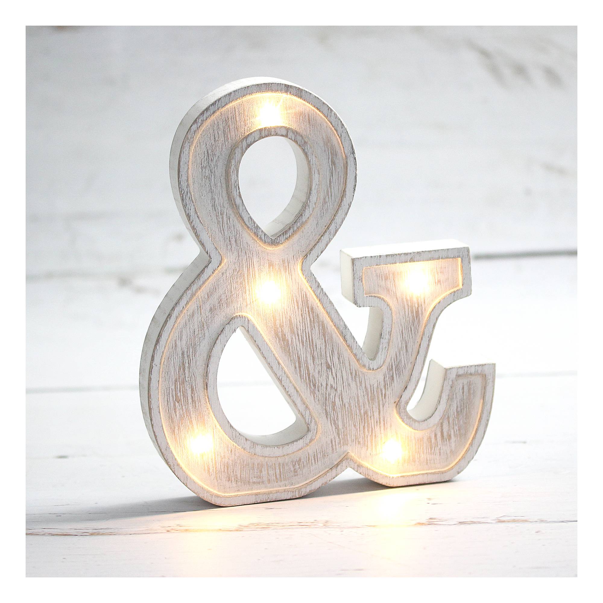 White-Washed Wooden LED Ampersand 21cm
