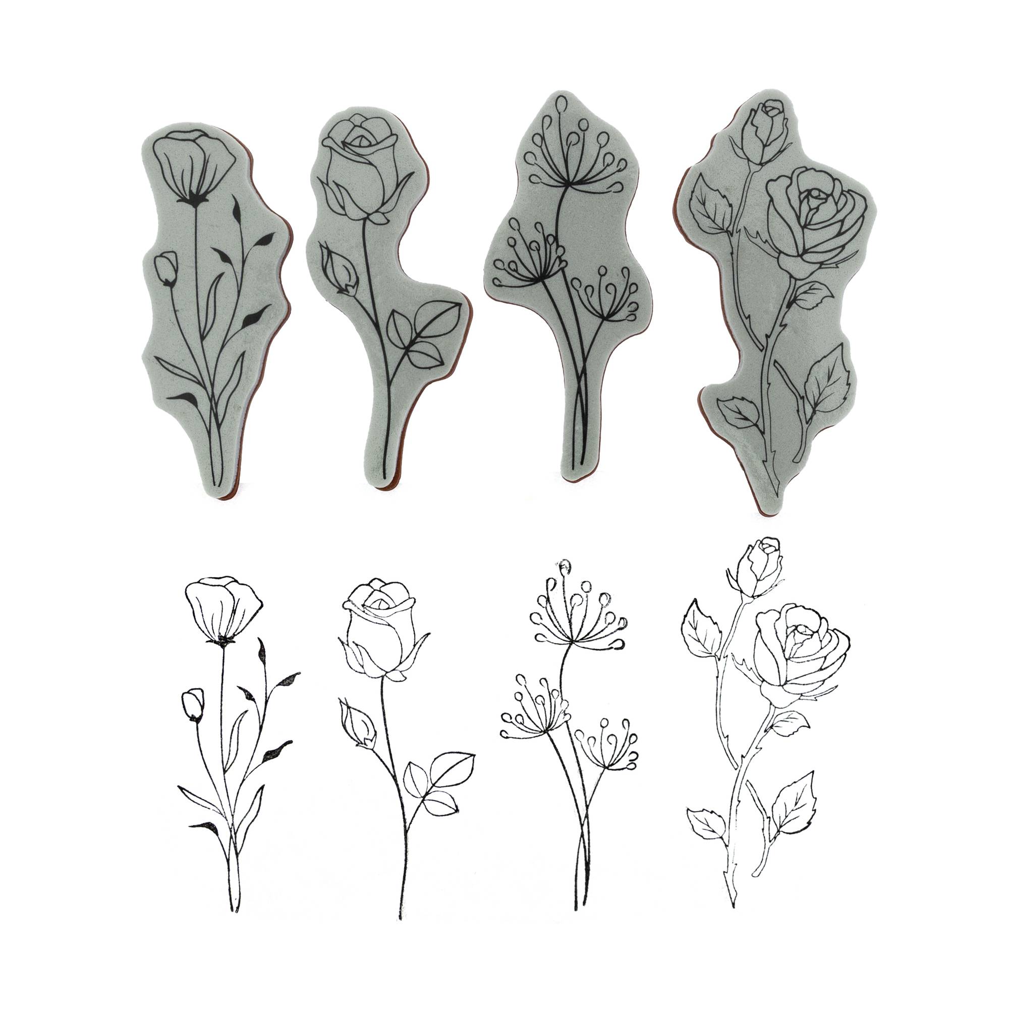 Flower Stem Tattoo Stamp Set 4 Pieces